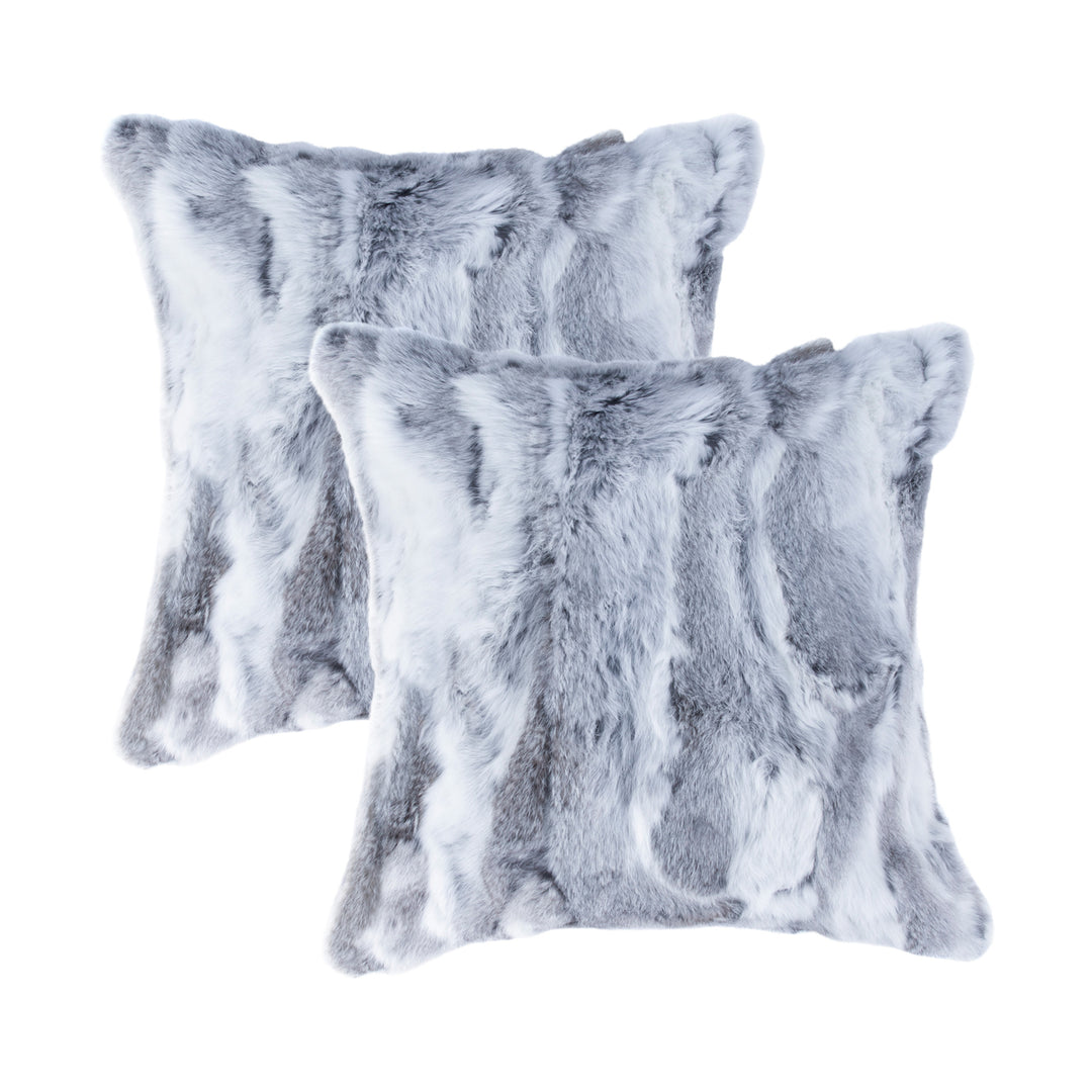 Natural Rabbit faux Pillow 2-Piece Set Grey Hand-Tufted Large Square 100% Plush Image 4