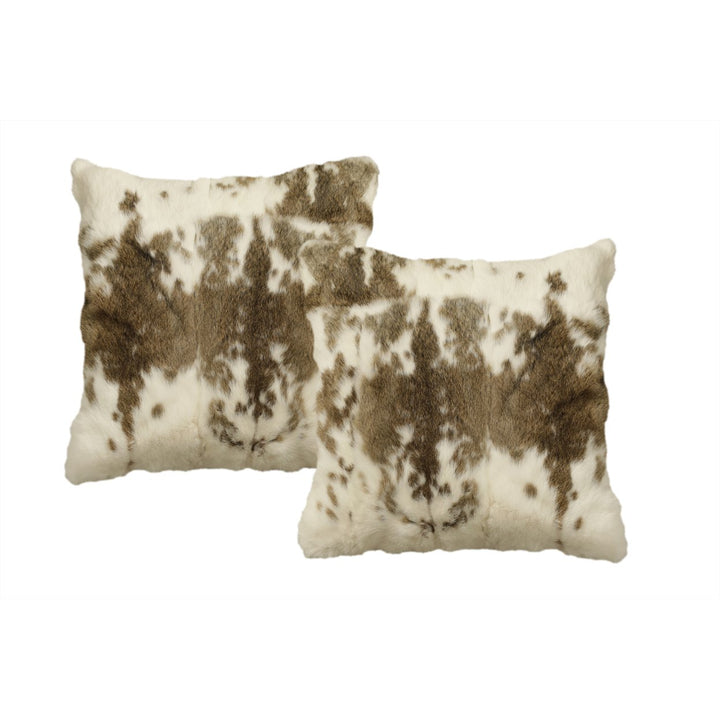 Natural Rabbit faux Pillow Set 2-Piece Brown White 100% Soft Touch Decor Image 1