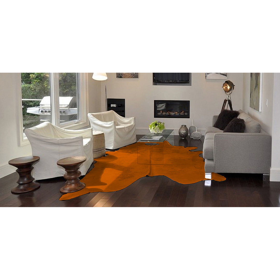 Geneva Cowhide Rug Orange 1-Piece Natural Brazilian Leather Handmade Soft Image 5