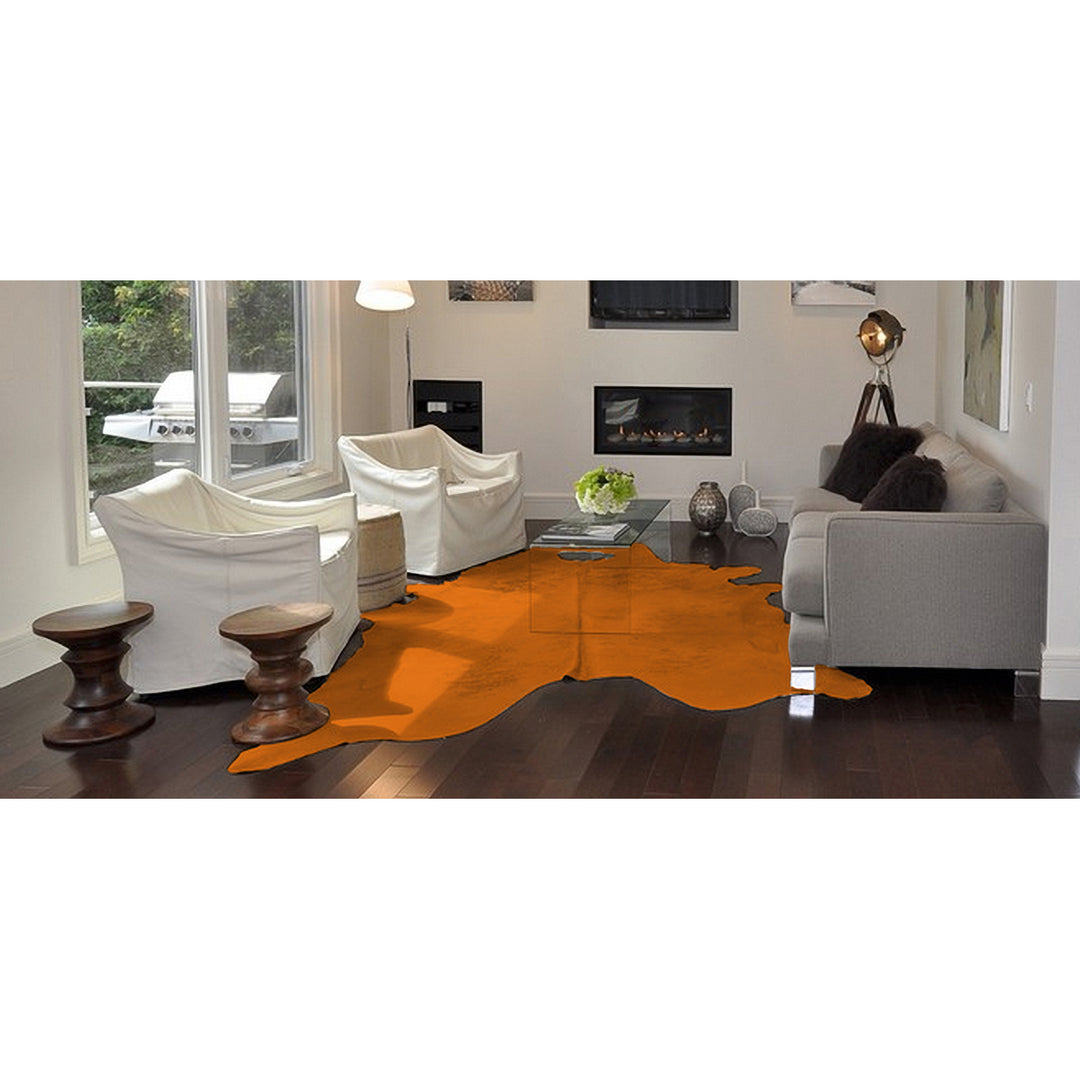 Geneva Cowhide Rug Orange 1-Piece Natural Brazilian Leather Handmade Soft Image 6