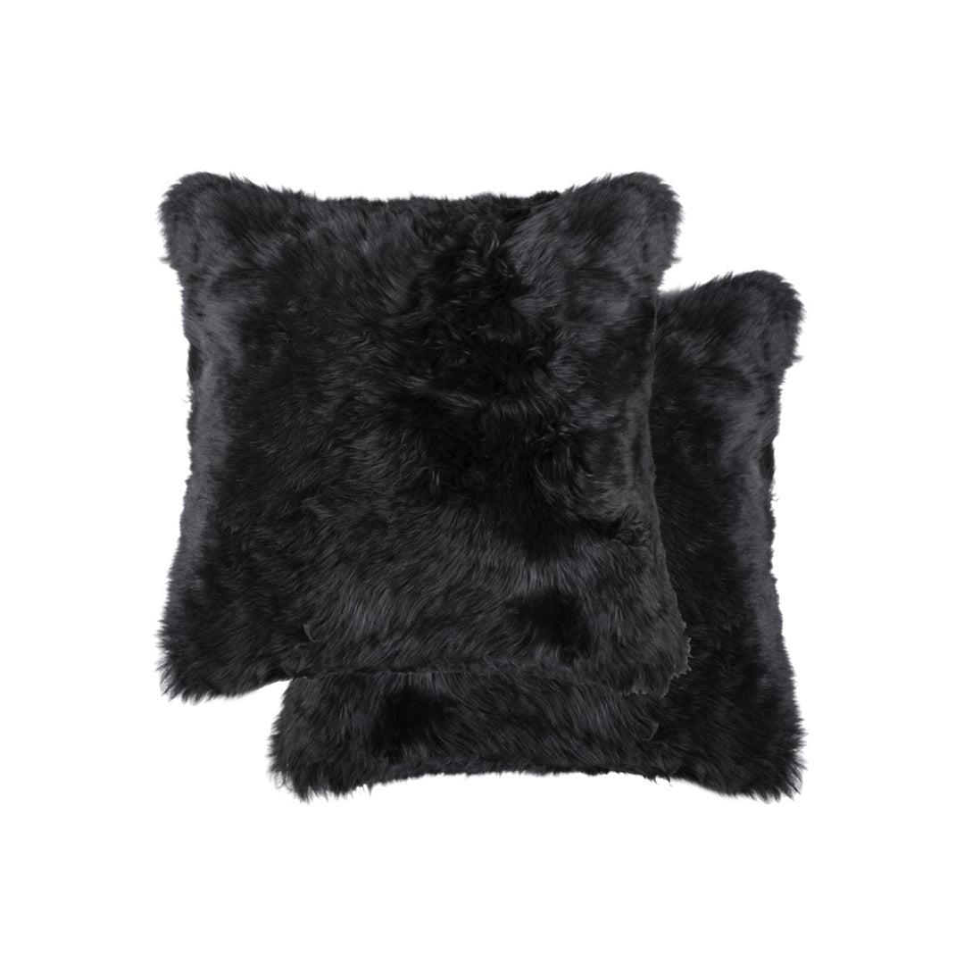 Zealand Sheepskin Pillow 2-Piece Black 100% Natural Soft Luxe Image 1