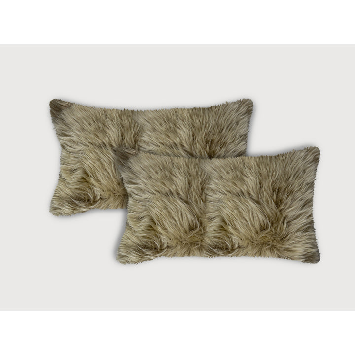 Zealand Sheepskin Pillow Taupe 2-Piece Set 100% Natural Soft Decor Image 1