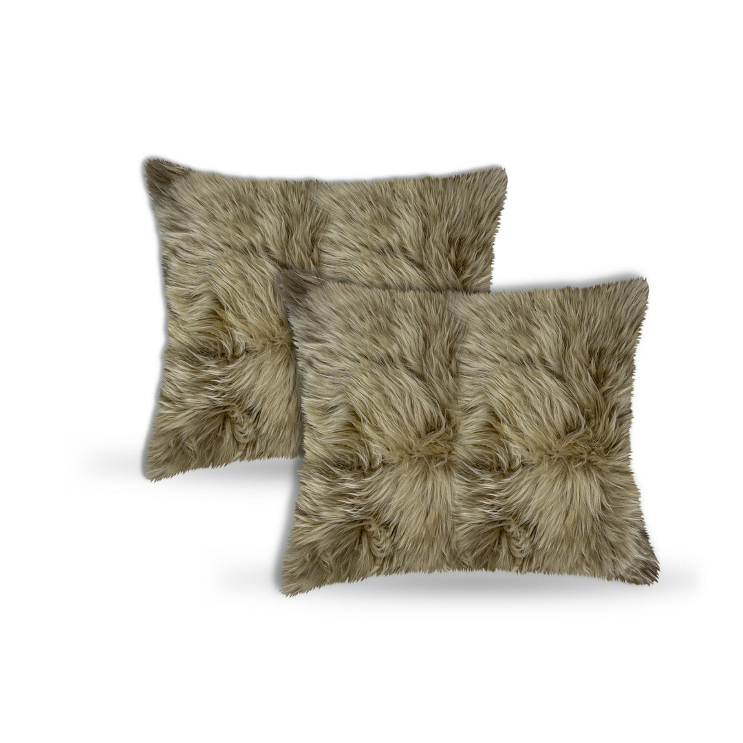 Zealand Sheepskin Pillow Taupe 2-Piece Set 100% Natural Soft Decor Image 9