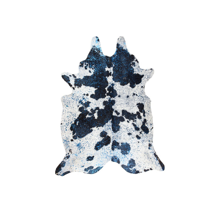 Natural Cowhide Rug Scotland 1-Piece Black White Metallic Blue Handmade Soft Image 3