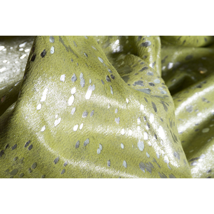 Natural Cowhide Rug Lime Silver Handmade Brazilian 1-Piece Image 3