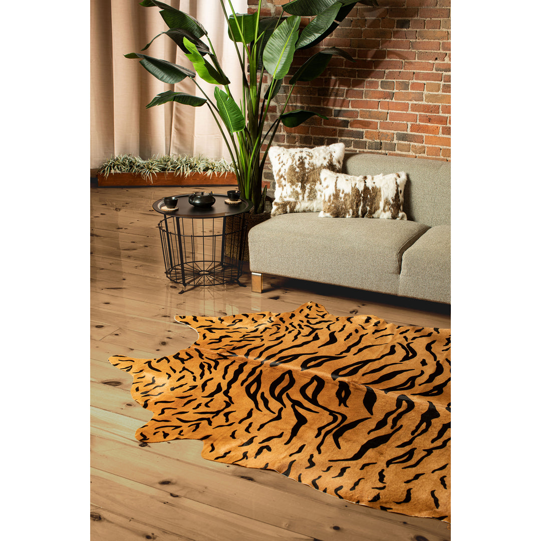 Natural Cowhide Rug Tiger Black on Natural 1-Piece Handmade Brazilian Decor Image 4