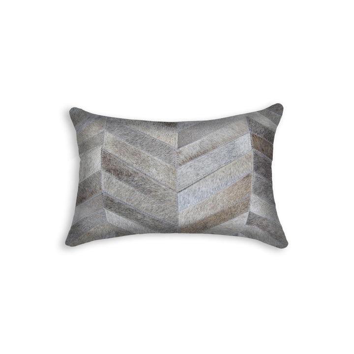 Torino Cowhide Pillow 12x20 Natural 100% Indian Leather Chevron Design Image 1