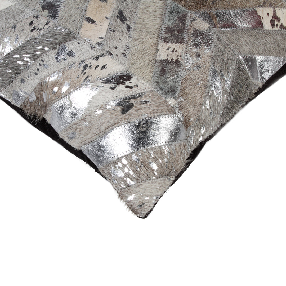 Natural Torino Cowhide Pillow 1-Piece Grey Silver 100% Indian Cowhide Image 2