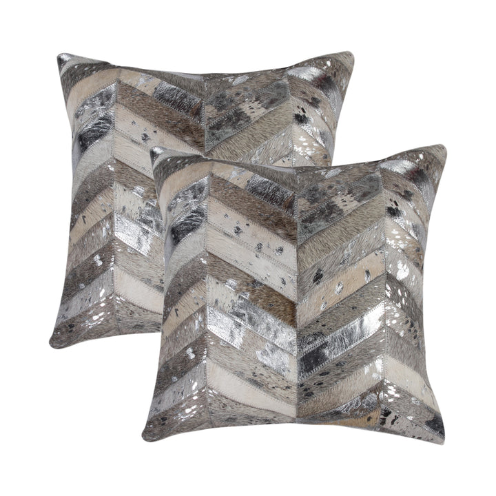 Torino Chevron Cowhide Pillow 18"x18" 100% Indian Leather Natural Image 11