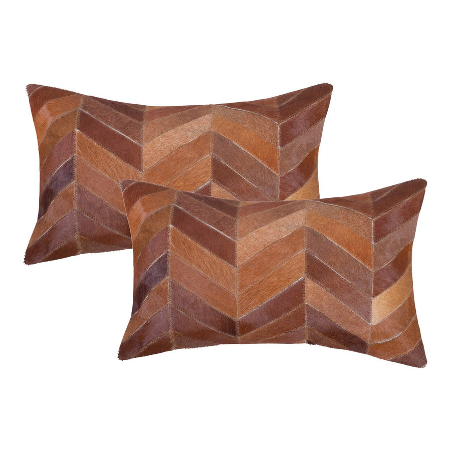 Natural Torino Chevron Cowhide Pillow 2-Piece Tan 12"x20" Image 1