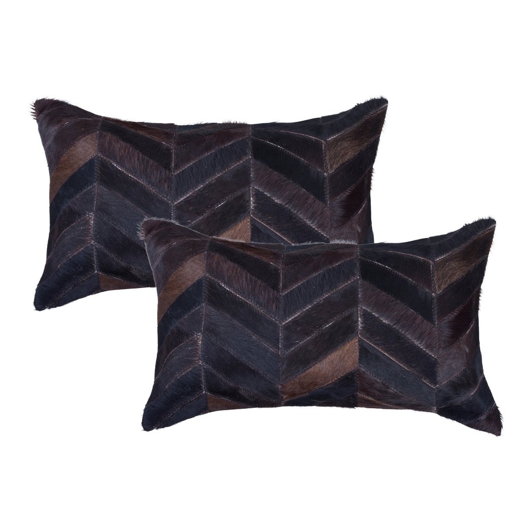 Torino Chevron Cowhide Pillow 2-Piece Set Chocolate 100% Indian Leather Decor Image 1