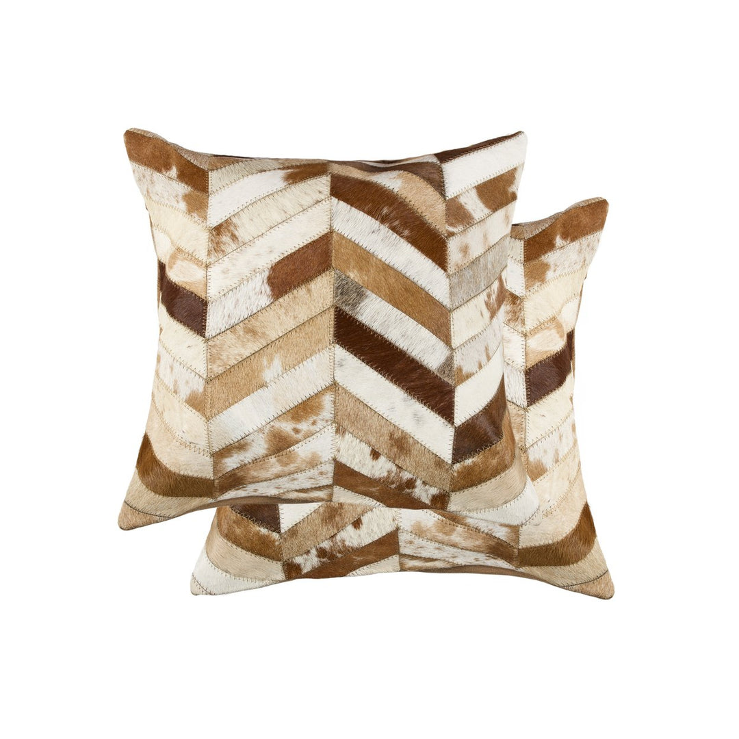 Natural Torino Cowhide Pillow Set 2-Piece Brown 100% Indian Leather Image 1