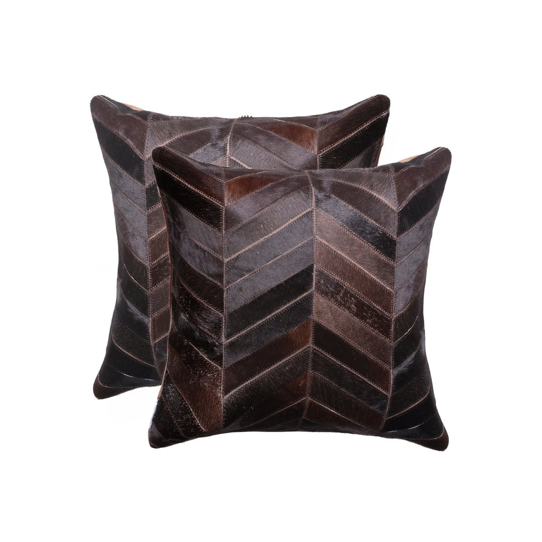 Torino Chevron Cowhide Pillow 2-Piece Set Chocolate 100% Indian Leather Decor Image 3