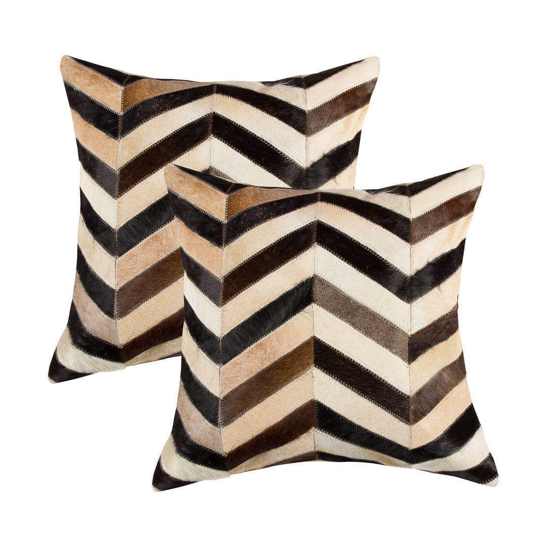 Natural Torino Chevron Cowhide Pillow 18x18 2-Piece Set Indian Leather Image 3