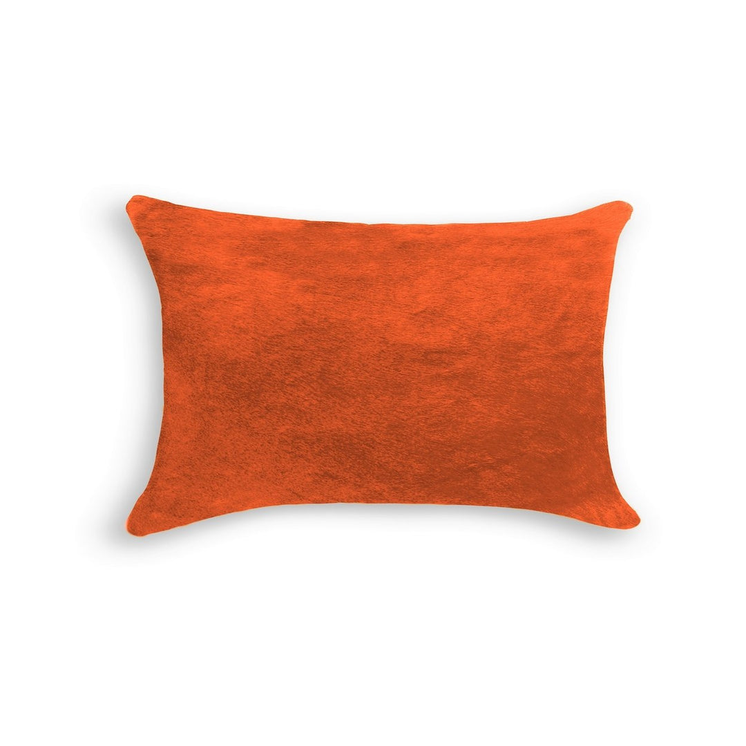 Torino Cowhide Pillow Orange 100% Indian Leather 1 Piece Hand-Stitched Decor Image 1