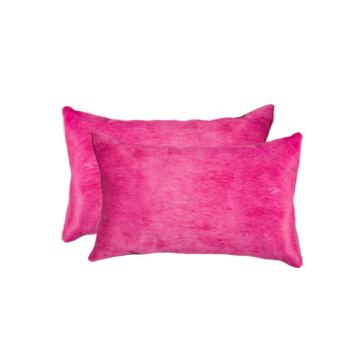 Torino Cowhide Pillow 2-Piece Set Fuchsia 100% Indian Cowhide Decorative 18x18 Image 1