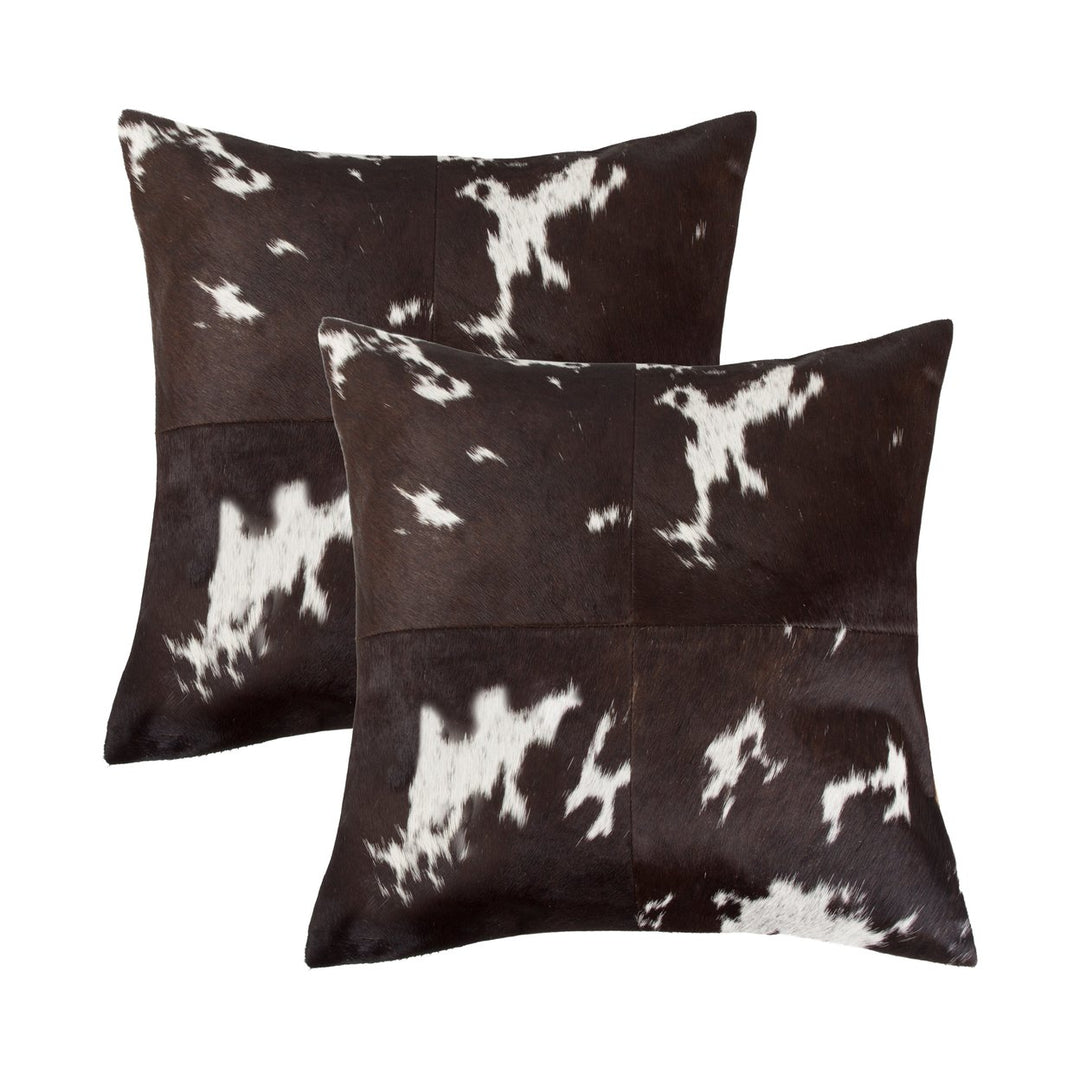 Torino Cowhide Pillow 2-Piece Set 18"x18" 100% Indian Leather Natural Decor Image 1