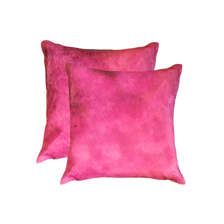 Torino Cowhide Pillow 2-Piece Set Fuchsia 100% Indian Cowhide Decorative 18x18 Image 3