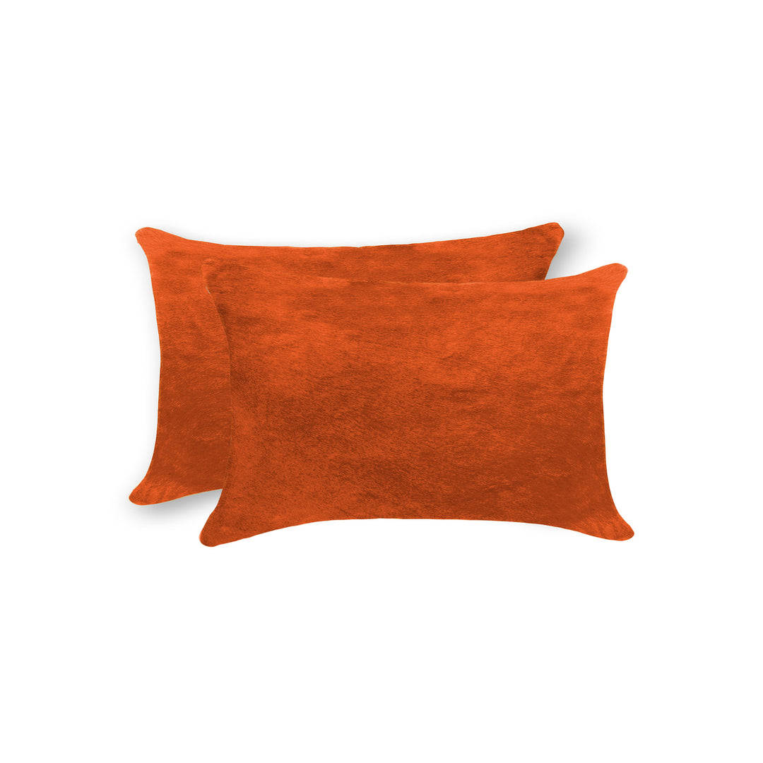 Torino Cowhide Pillow 2-Piece Orange 100% Indian Leather Image 1