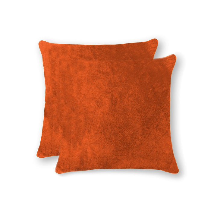 Torino Cowhide Pillow 2-Piece Orange 100% Indian Leather Image 3