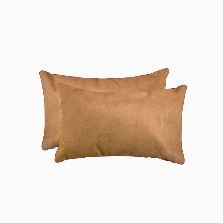 Torino Cowhide Pillow Set 2-Piece Tan Leather 100% Indian Cowhide 18x18 inches Image 1