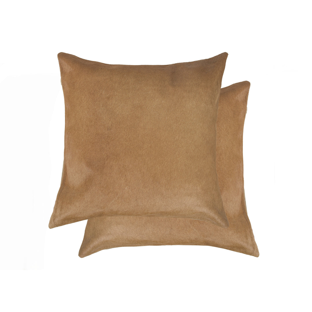 Torino Cowhide Pillow Set 2-Piece Tan Leather 100% Indian Cowhide 18x18 inches Image 3