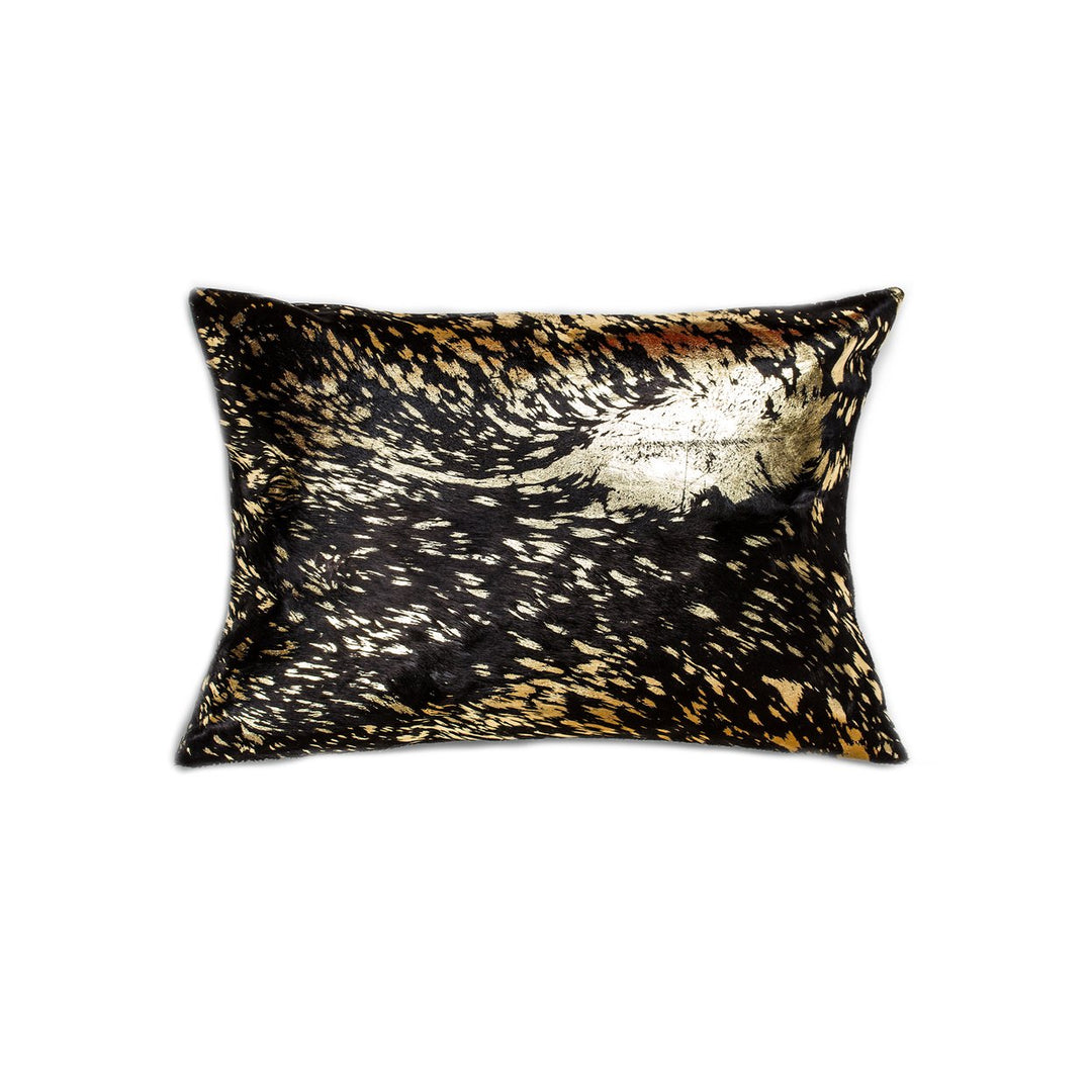 Torino Cowhide Pillow Black Gold 12x20 Indian Leather 1-Piece Image 1