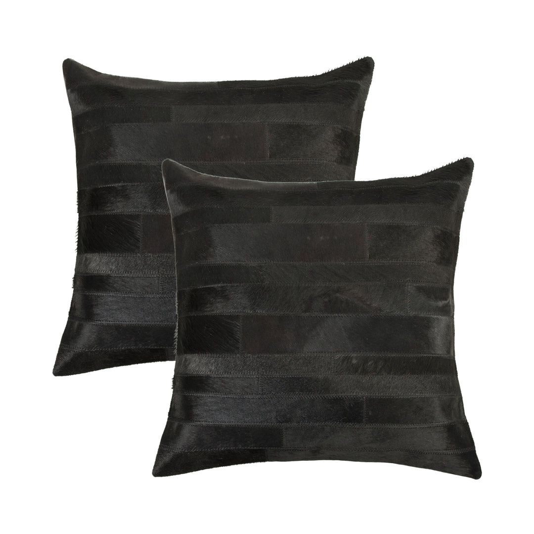 Natural Torino Black Cowhide Pillow 2-Piece Set 18x18 Inch 100% Indian Leather Image 1