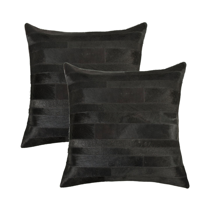 Natural Torino Black Cowhide Pillow 2-Piece Set 18x18 Inch 100% Indian Leather Image 1