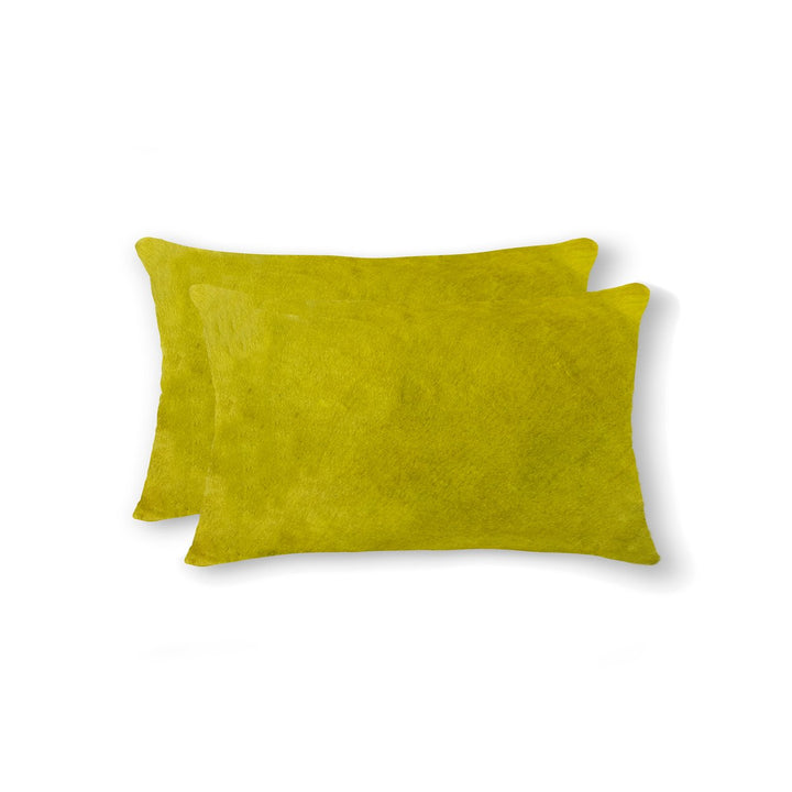 Torino Cowhide Pillow 2-Piece Set Yellow 100% Indian Leather Image 1