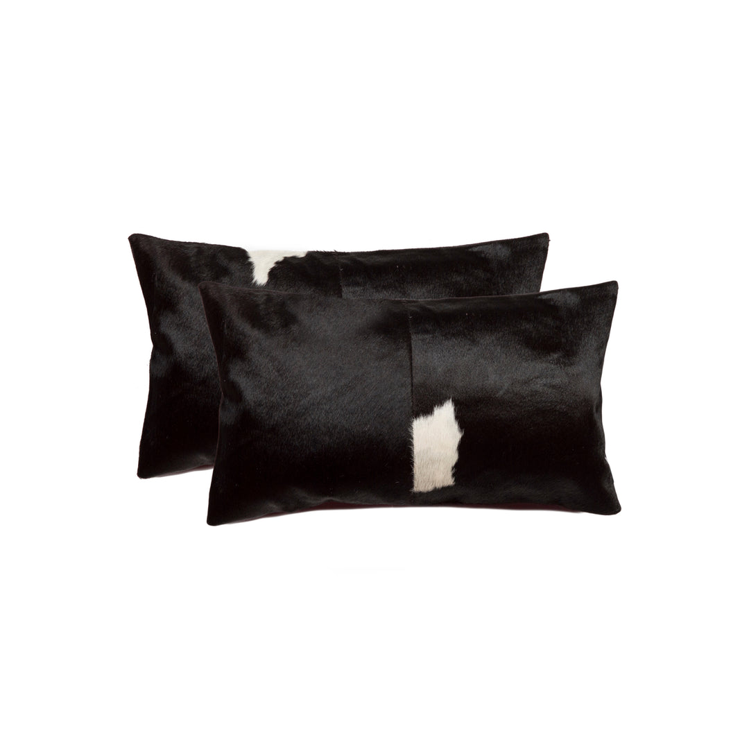 Torino Cowhide Pillow Set 2-Piece Black and White 100% Indian Leather Decor Image 1