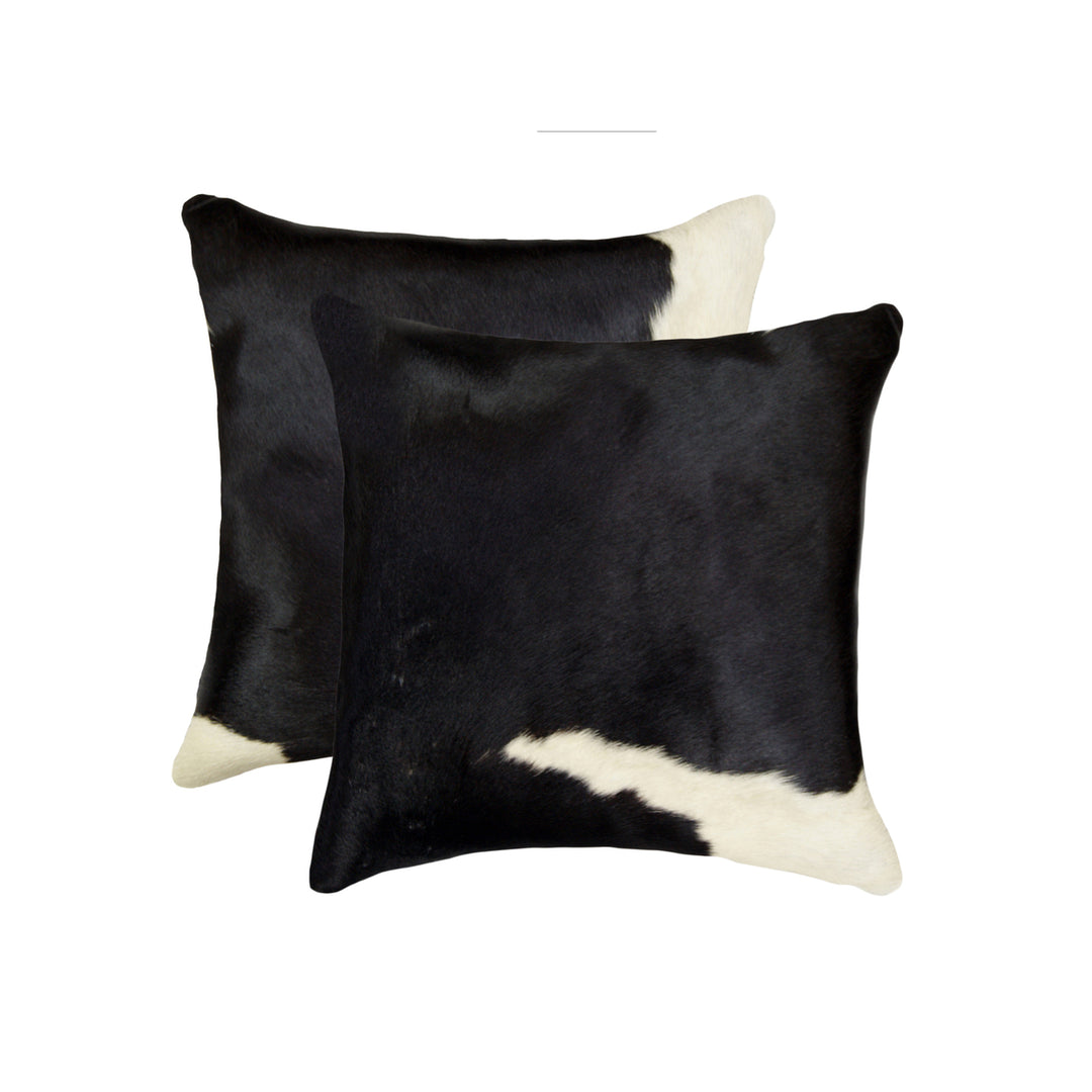 Torino Cowhide Pillow Set 2-Piece Black and White 100% Indian Leather Decor Image 3