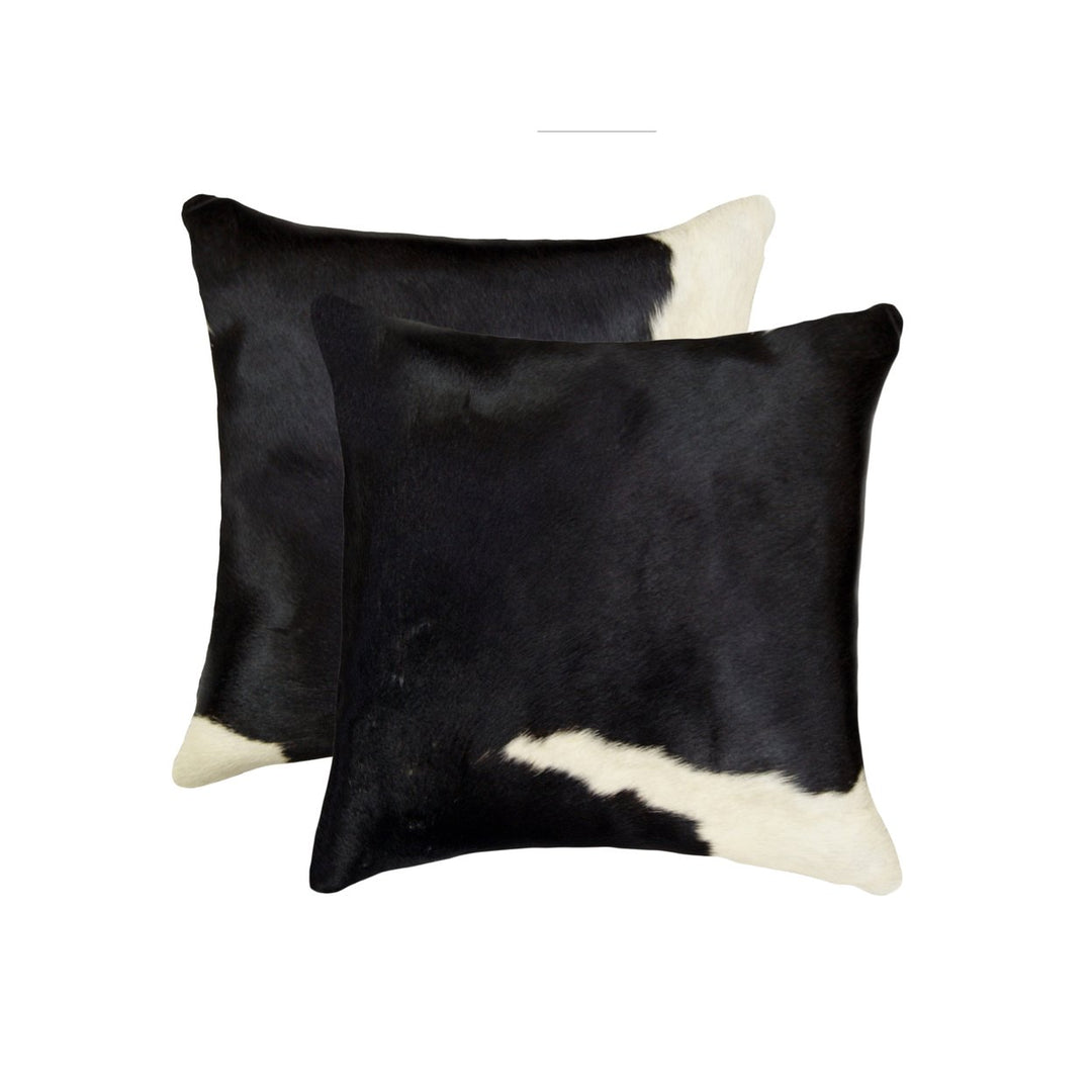 Torino Cowhide Pillow Set 2-Piece Black and White 100% Indian Leather Decor Image 1