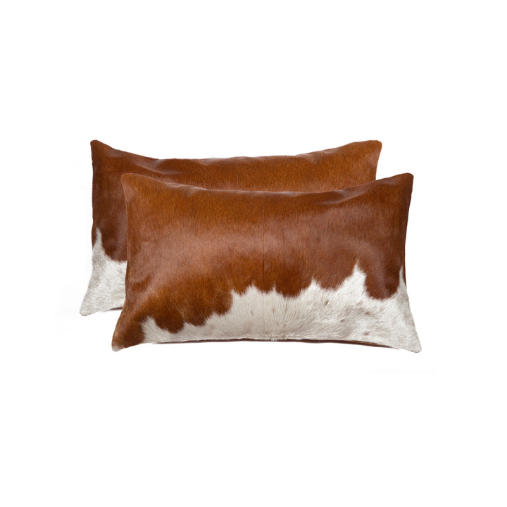 Torino Cowhide Pillow Set 2-Piece Brown White 100% Indian Leather Decorative Image 1