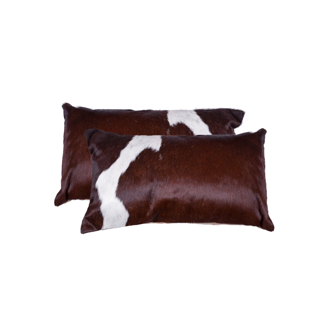 Torino Cowhide Pillow Set 2-Piece Choco White 100% Indian Leather Decor Image 1