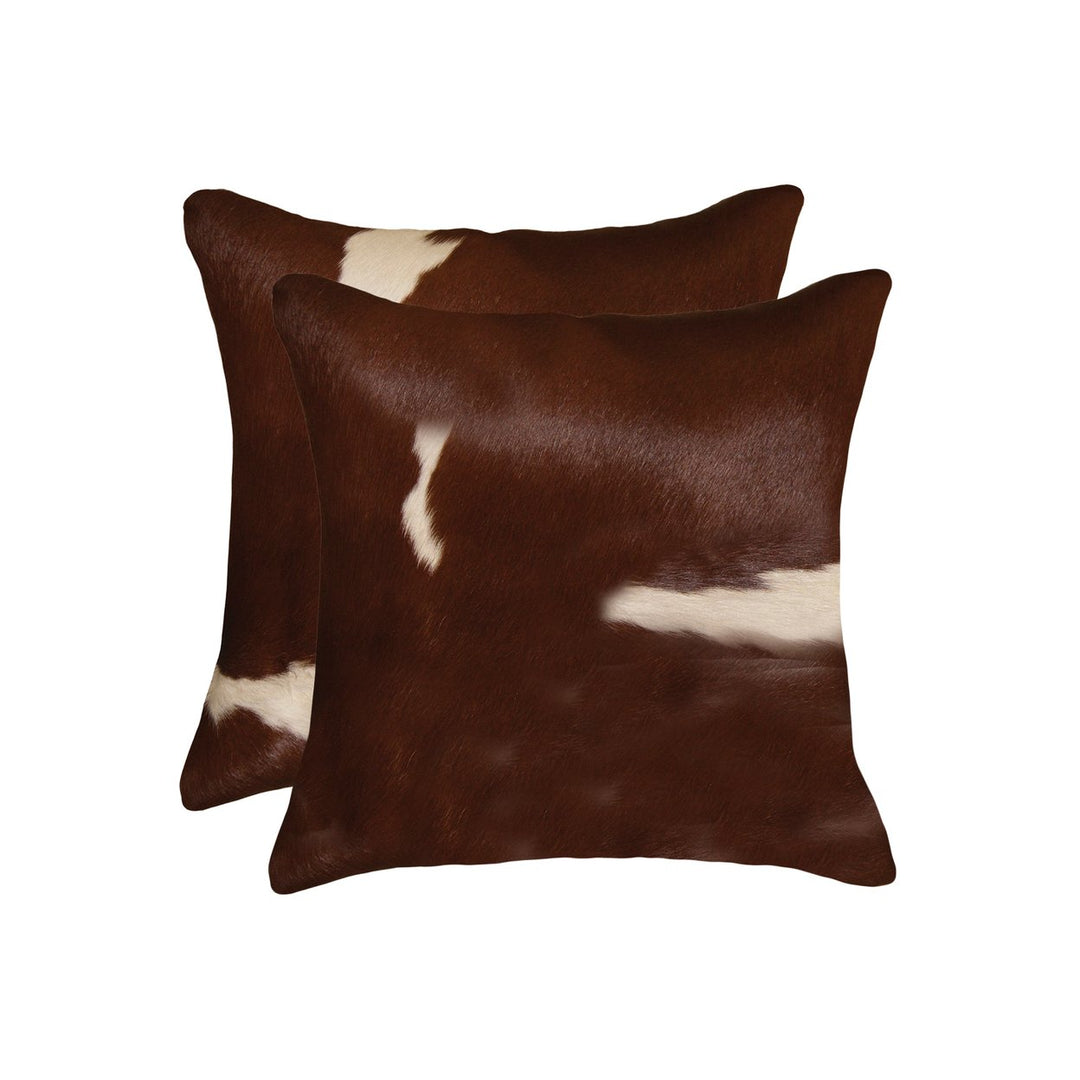 Torino Cowhide Pillow Set 2-Piece Brown White 100% Indian Leather Decorative Image 3