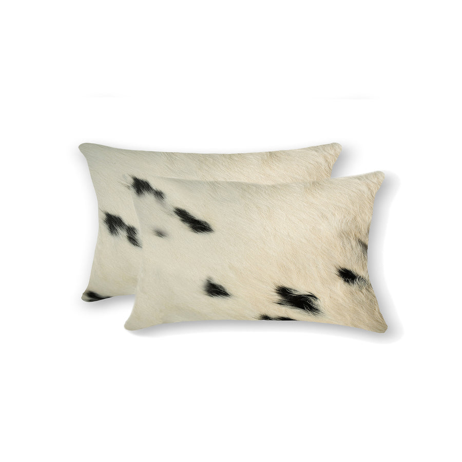 Torino Cowhide Pillow 2-Piece Set White Black 100% Indian Leather Image 1