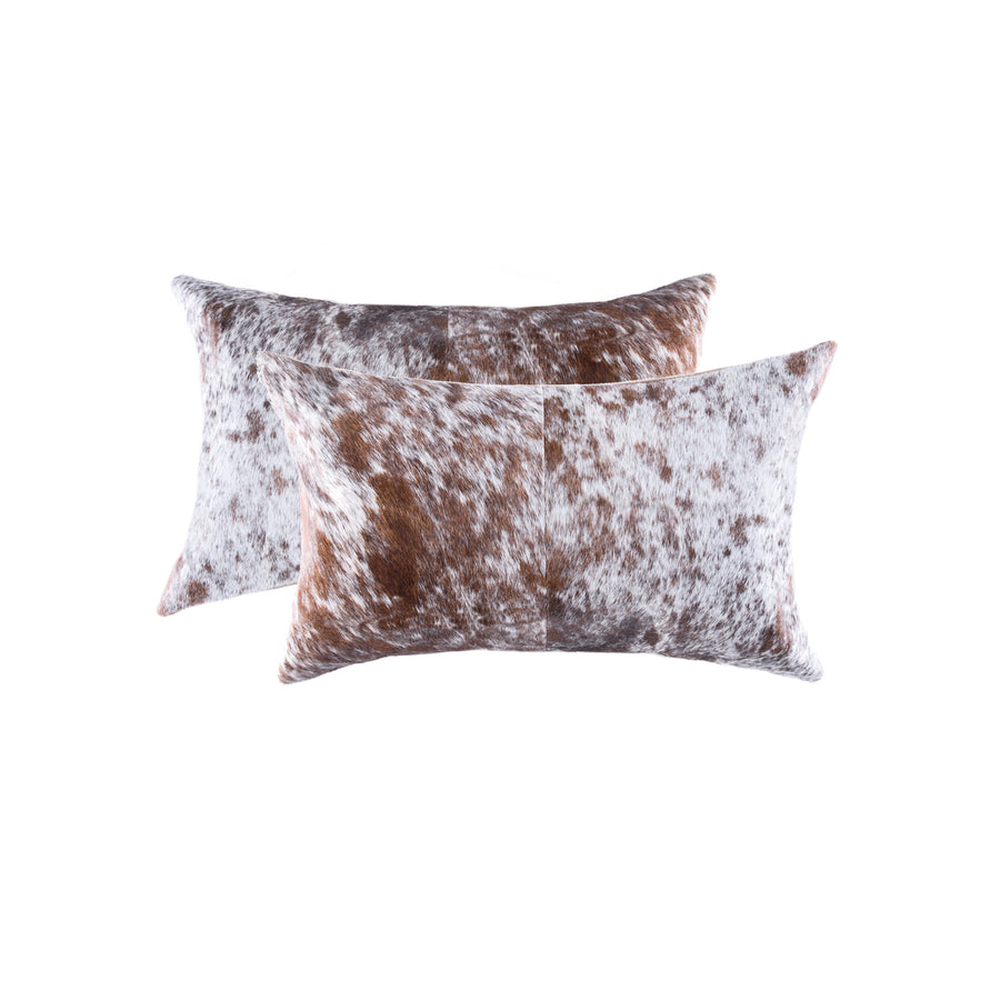 Torino Cowhide Pillow Set 2-Piece Brown White 100% Indian Leather Decor Image 1