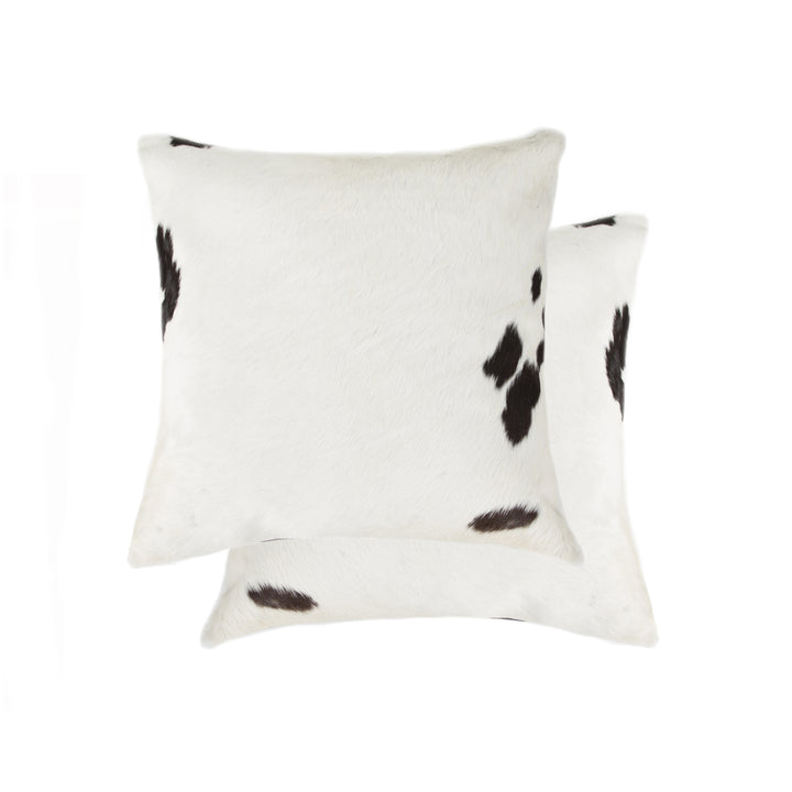 Torino Cowhide Pillow 2-Piece Set White Black 100% Indian Leather Image 2