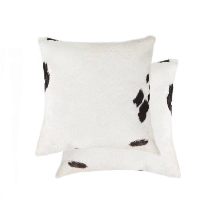 Torino Cowhide Pillow 2-Piece Set White Black 100% Indian Leather Image 1