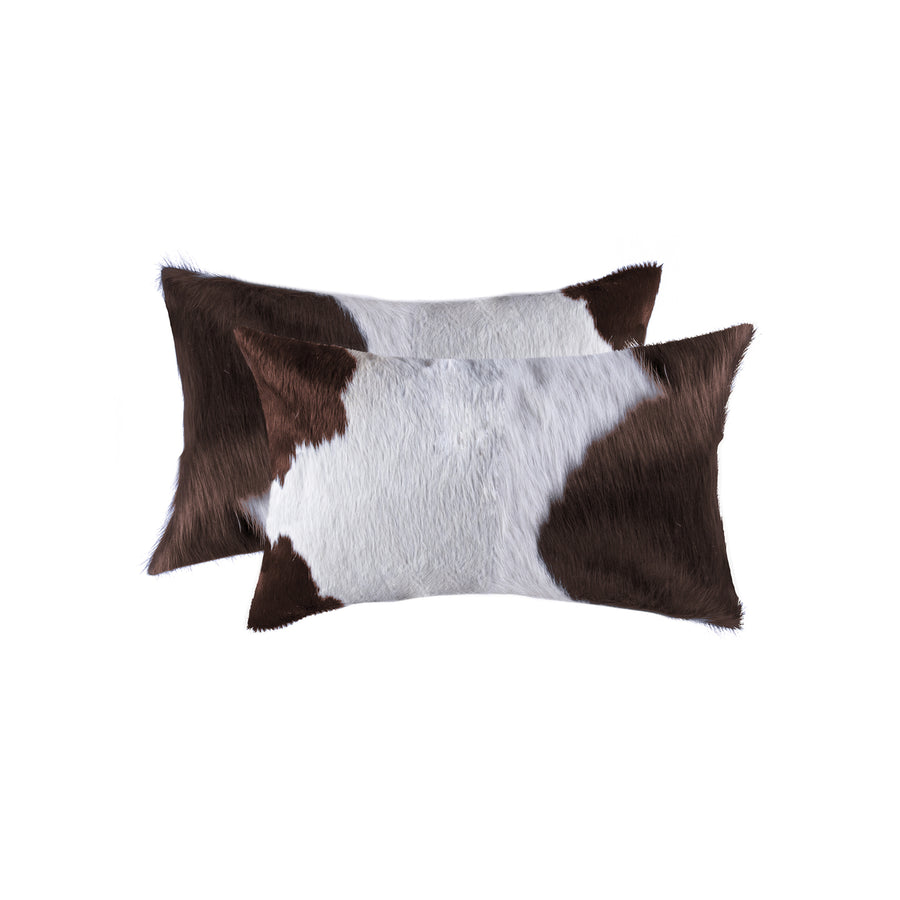 Torino Cowhide Pillow 2-Piece Set White Brown Indian Leather Decor 18x18 Image 1