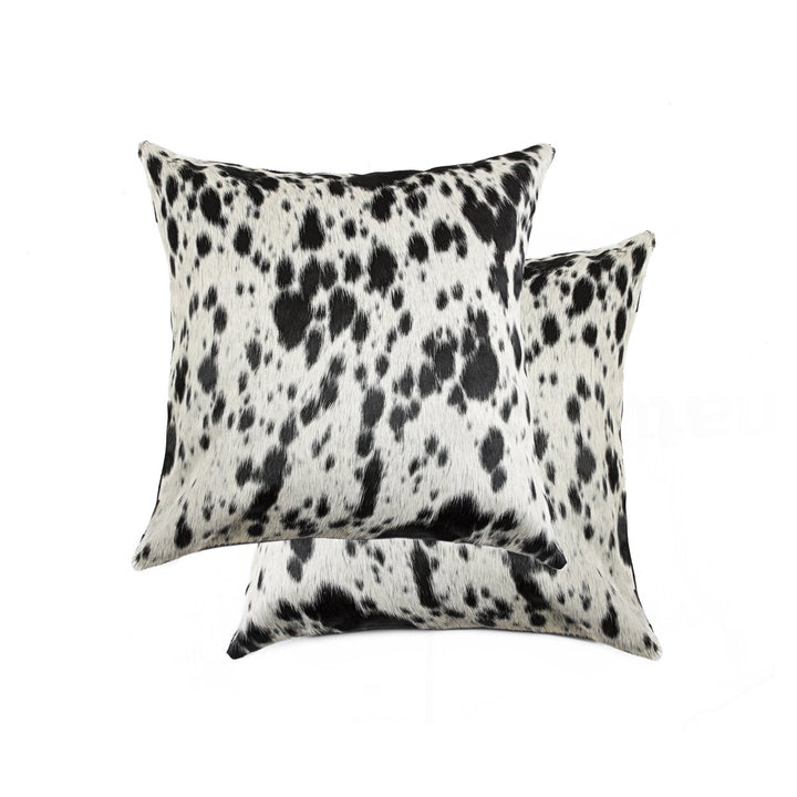 Torino Cowhide Pillow Set Black White 100% Indian Leather 2-Piece 18x18 Inch Image 1