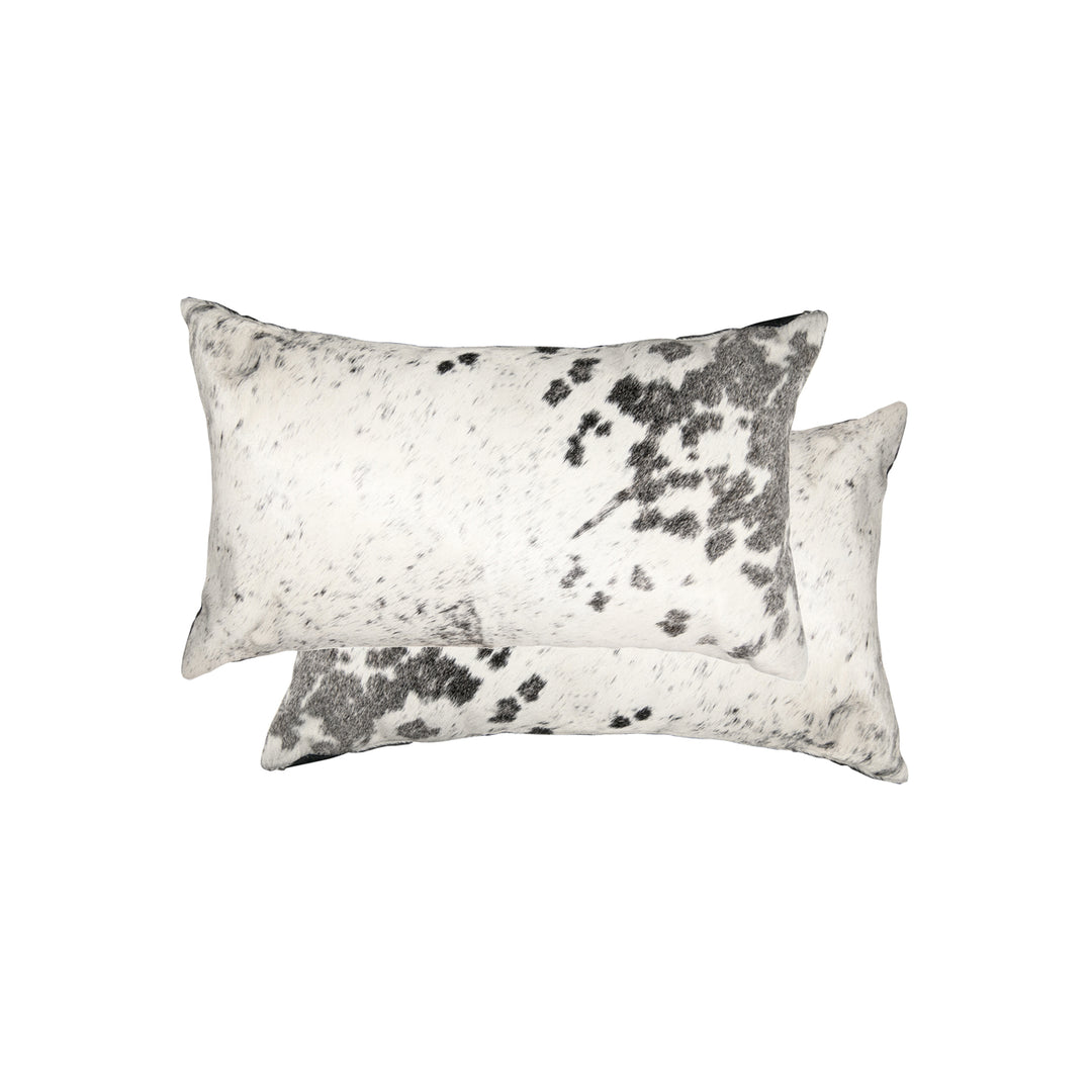 Torino Cowhide Pillow Set Grey White 2-Piece 100% Indian Leather Decorative Image 1