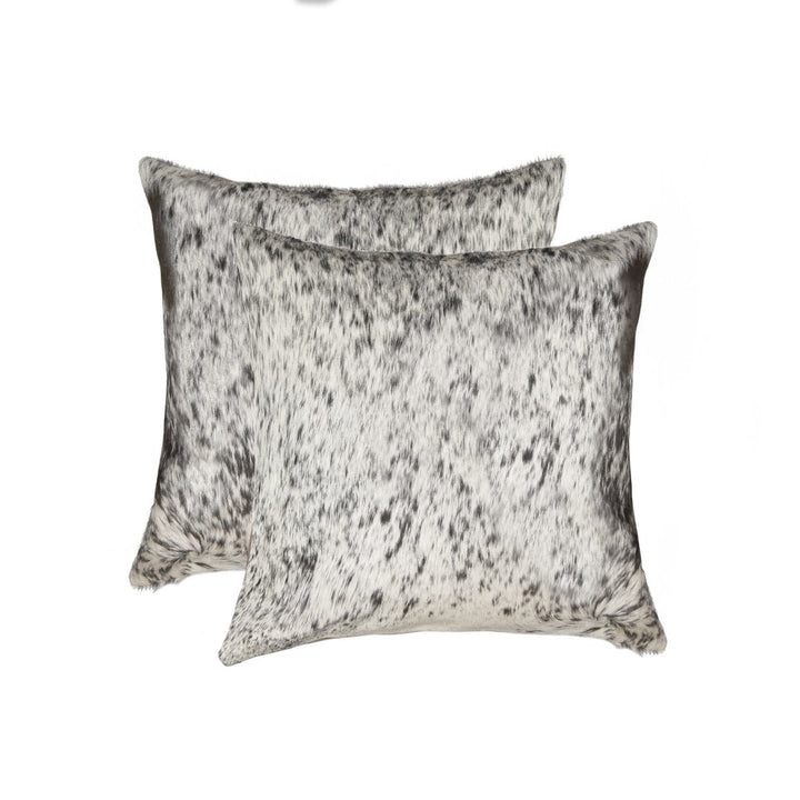 Torino Cowhide Pillow Set Grey White 2-Piece 100% Indian Leather Decorative Image 3