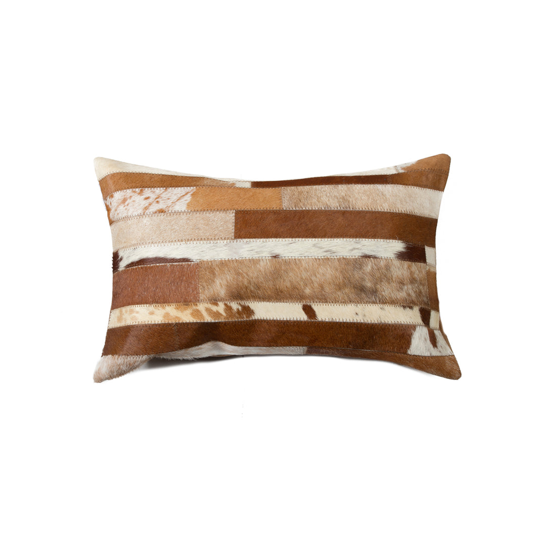 Torino Madrid Cowhide Pillow 100% Indian Leather Brown Natural 1-Piece 18x18 Image 1