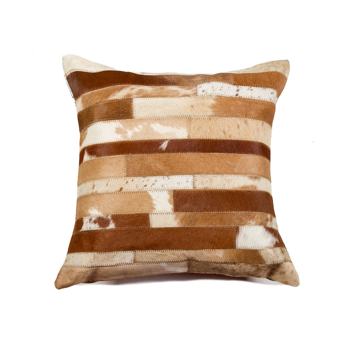 Torino Madrid Cowhide Pillow 100% Indian Leather Brown Natural 1-Piece 18x18 Image 3