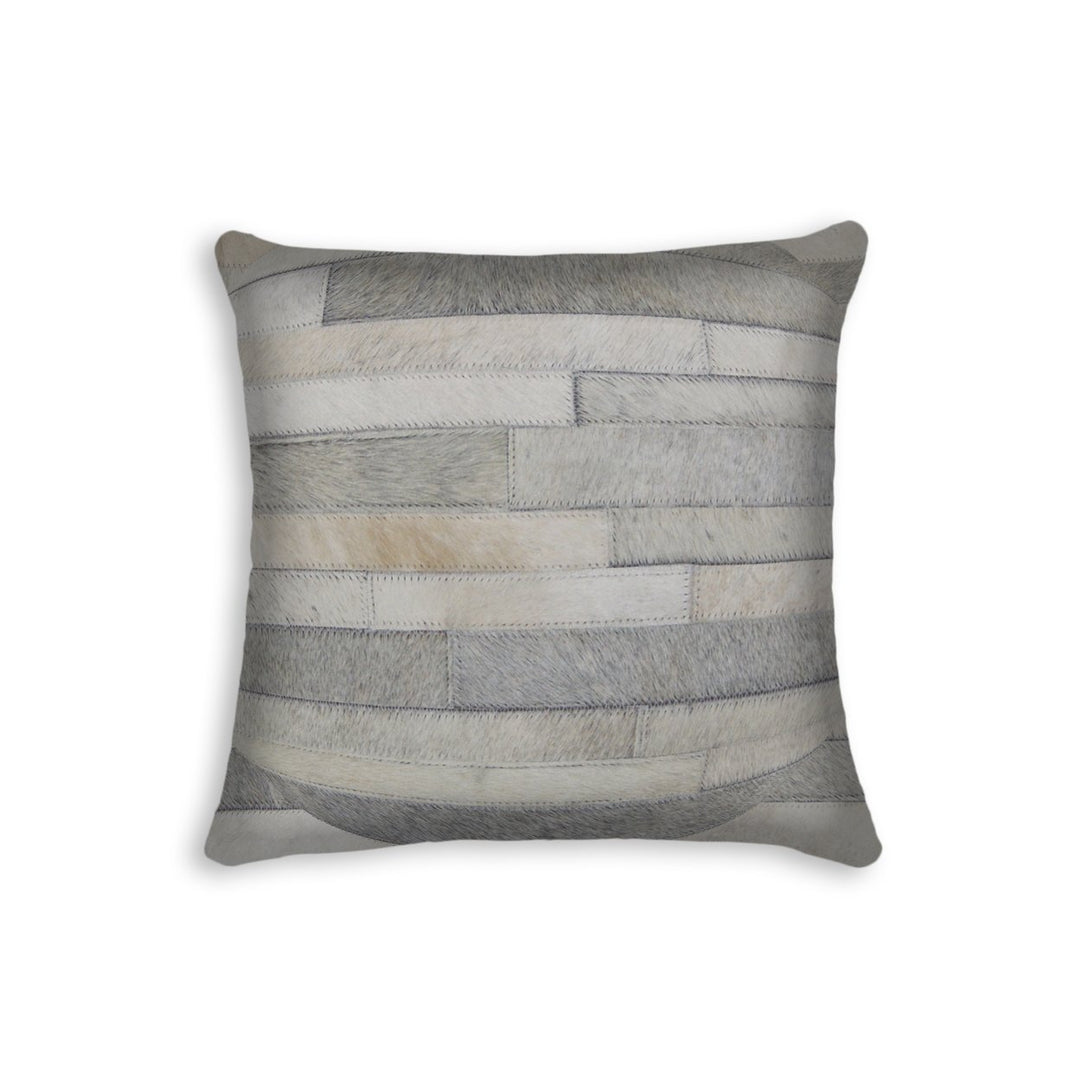 Torino Madrid Cowhide Pillow Grey 100% Indian Leather 1-Piece Decorative Cushion Image 1