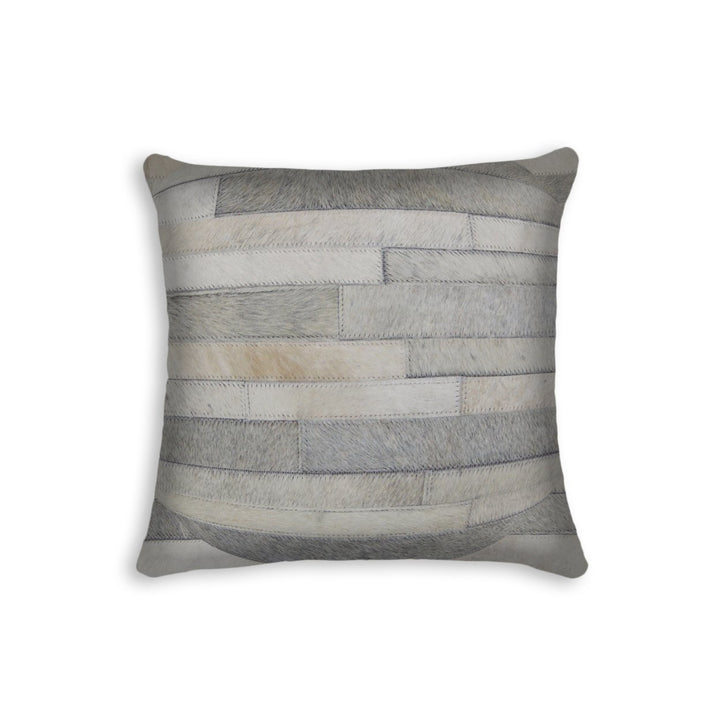 Torino Madrid Cowhide Pillow Grey 100% Indian Leather 1-Piece Decorative Cushion Image 1