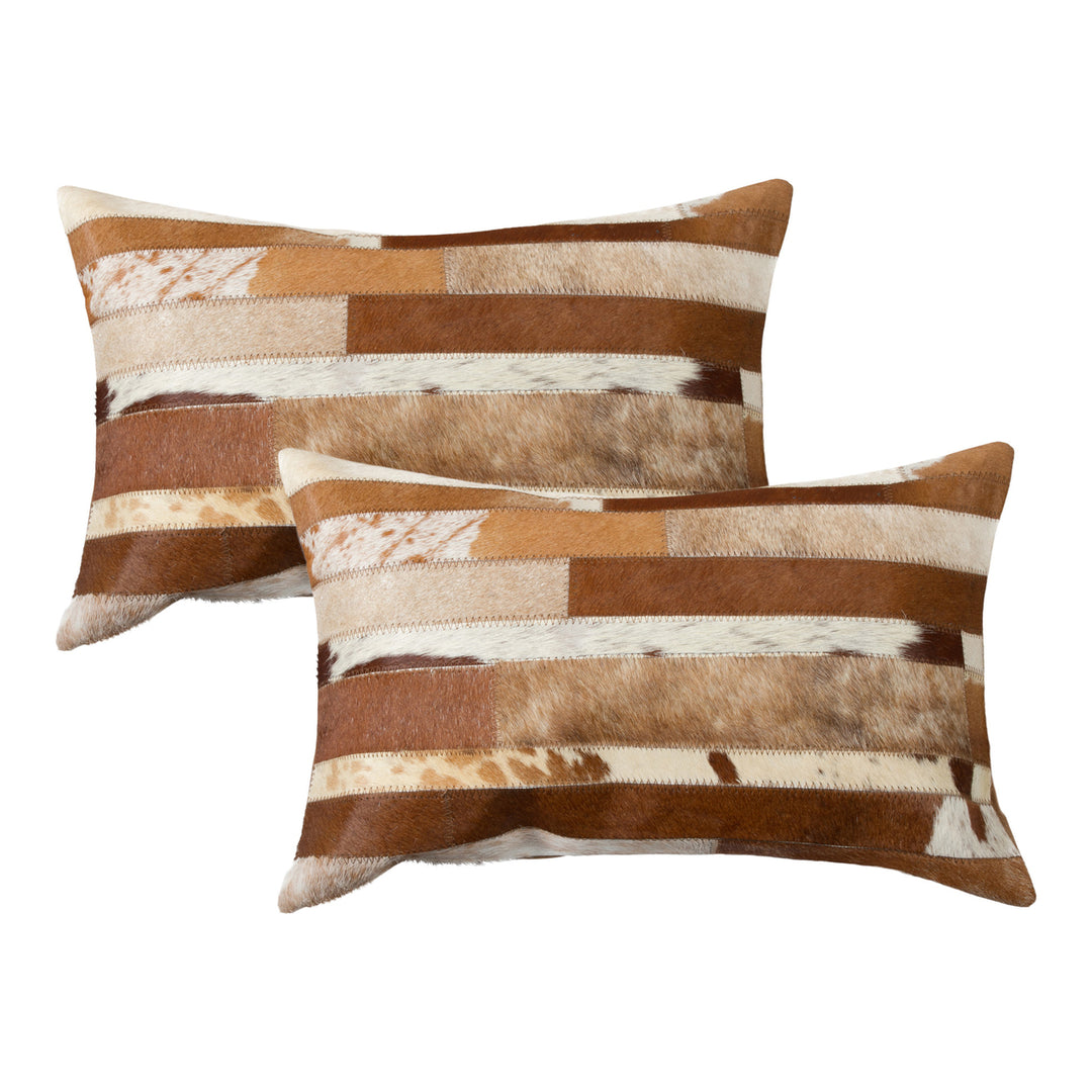 Torino Cowhide Pillow 2-Piece Set Brown White 100% Indian Leather Image 1