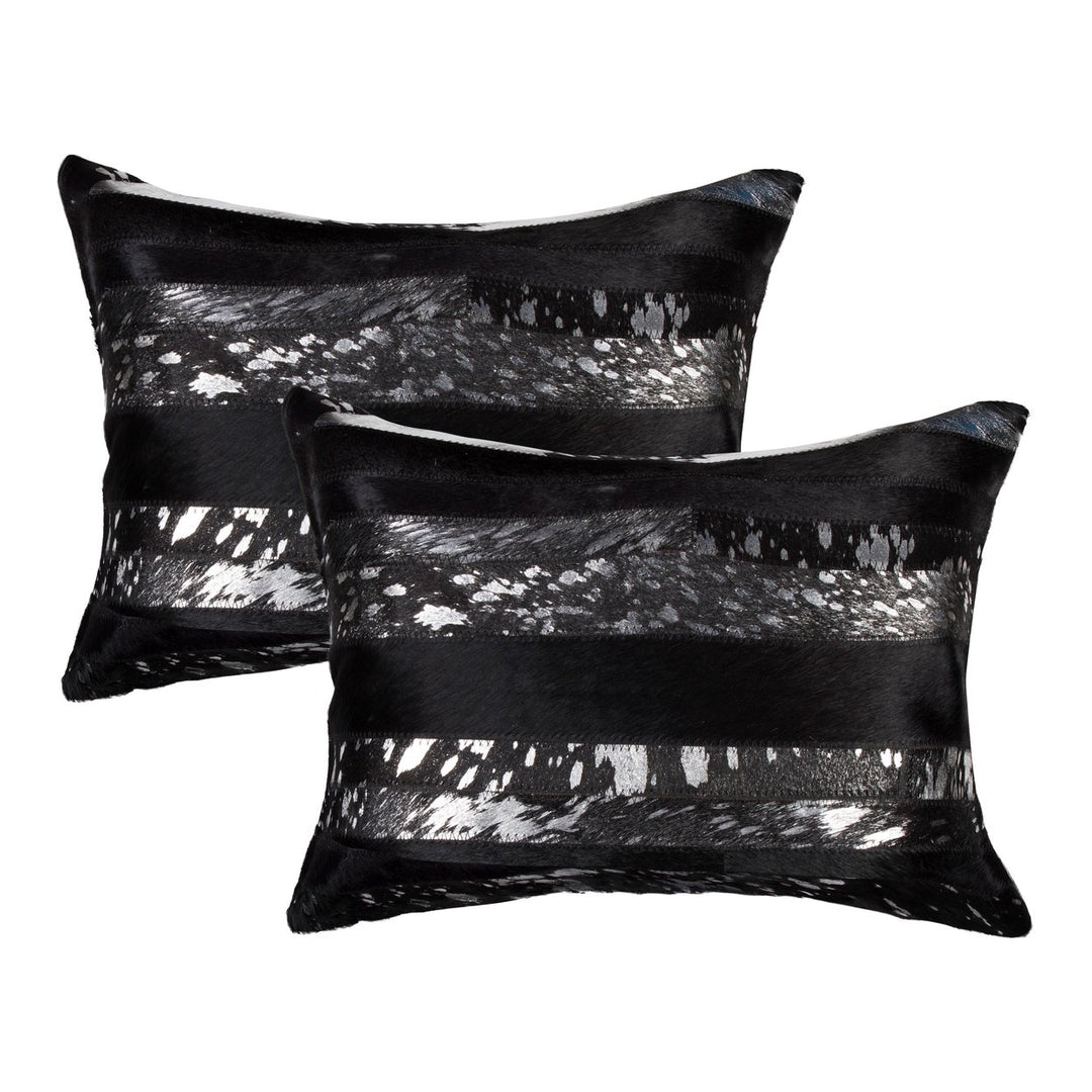 Torino Cowhide Pillow 2-Piece Set 12x20 Inches 100% Indian Leather Decor Image 1